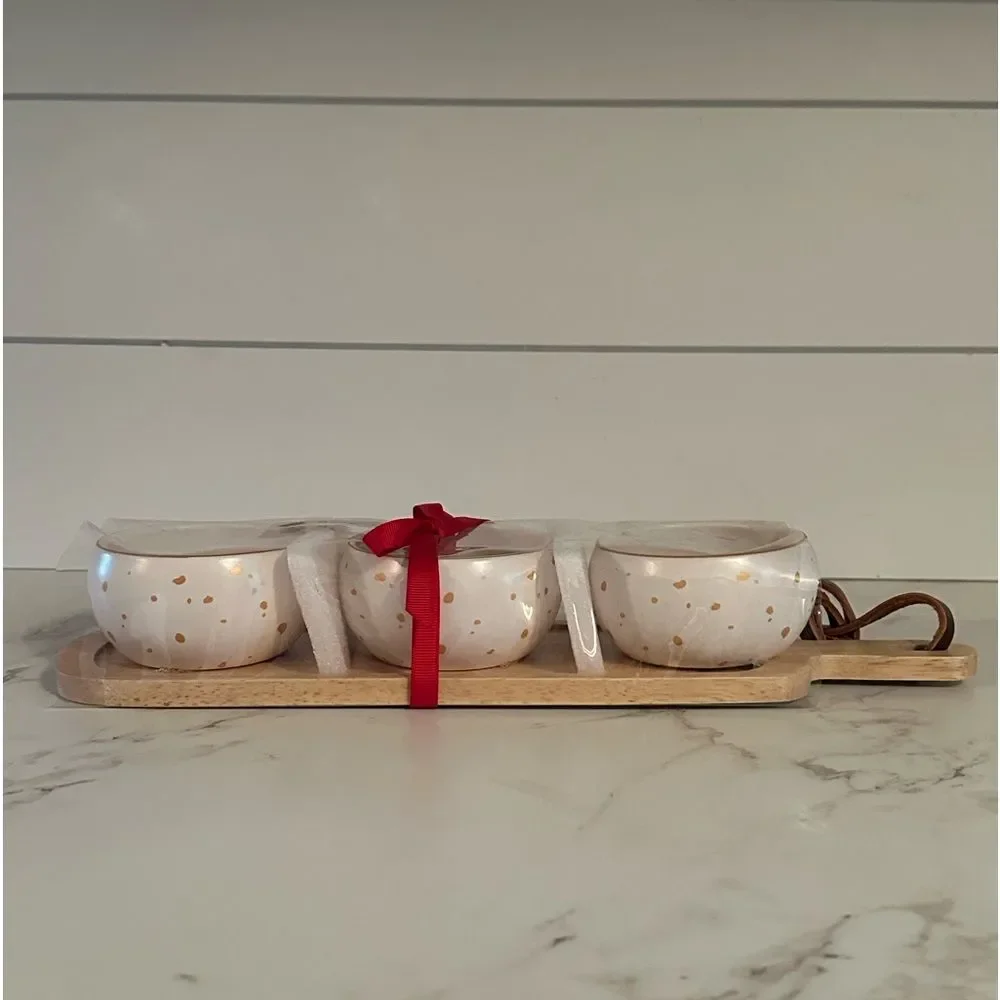 Magenta Home Holiday Dip Bowls Wood Base Paddle NEW